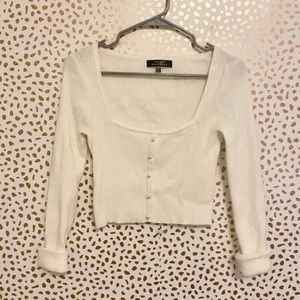 Blue Blush pearl button top